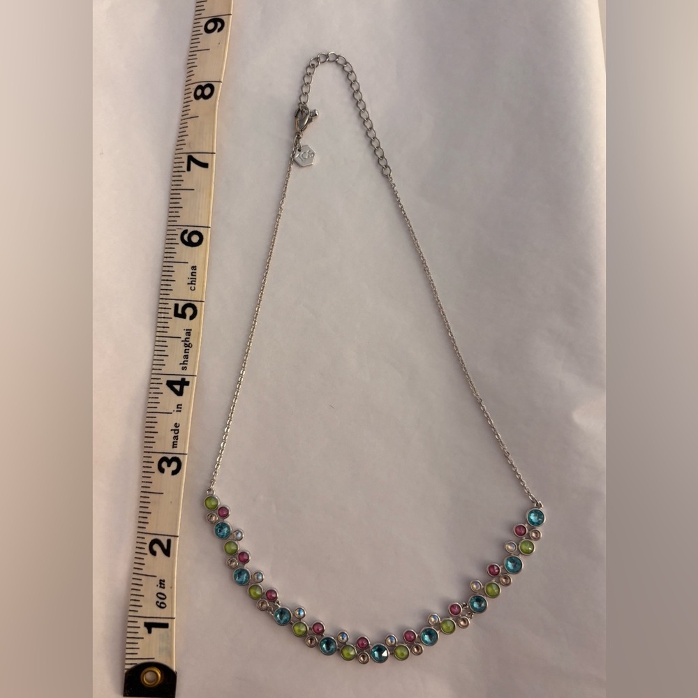 Touchstone Crystal by Swarovski TCS necklace peridot green, pink, blue crystals